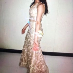 2-piece gold mermaid tail prom dress